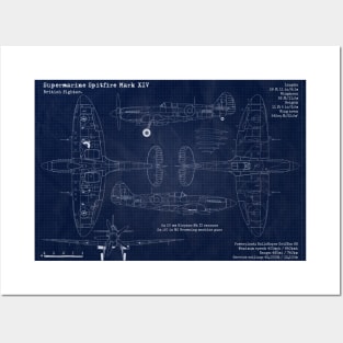 Supermarine Spitfire Mark XIV Blueprint Posters and Art